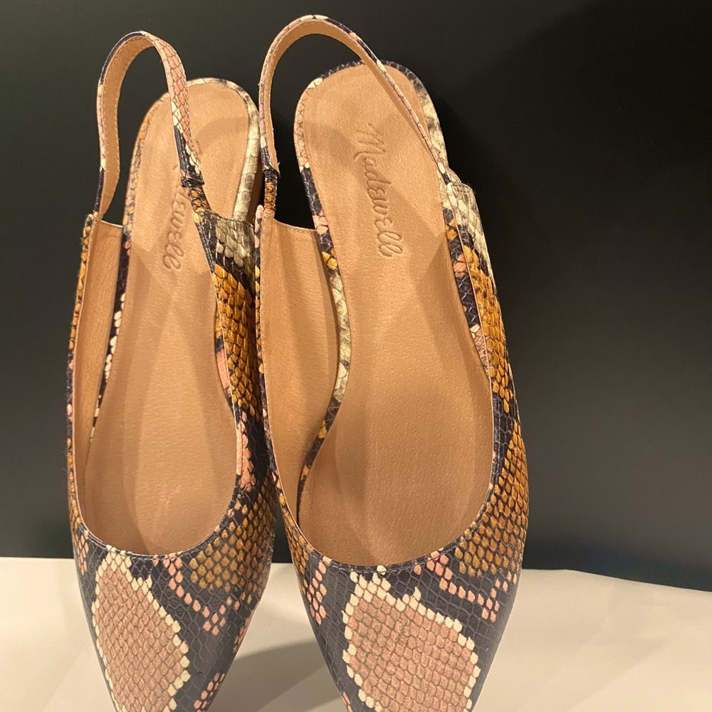 𝅺MADEWELL Margo Size 6.5 Leather Slingback Flats Pointed Snakeskin Shoes.